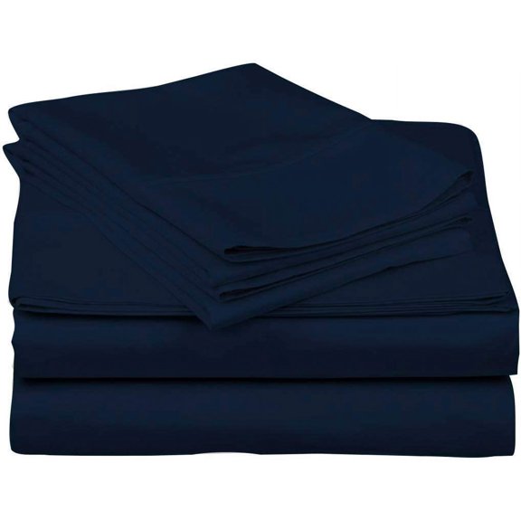 DNG Creations 4 Piece Waterbed Sheet Set Attached with Fitted Sheet 15 Inch Deep Pocket 100% Egyptian Cotton, 800 Threads Count ( Solid Navy Blue - Super Single )