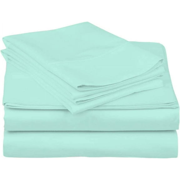DNG Creations 4 Piece Waterbed Sheet Set Attached with Fitted Sheet 18 Inch Deep Pocket 100% Egyptian Cotton, 800 Threads Count ( Solid Aqua Blue - Super Single )