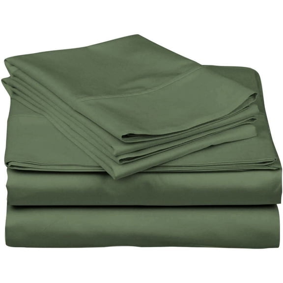 DNG Creations 4 Piece Waterbed Sheet Set Attached with Fitted Sheet 18 Inch Deep Pocket 100% Egyptian Cotton, 800 Threads Count ( Solid Moss - Queen )