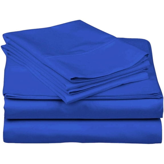 DNG Creations 4 Piece Waterbed Sheet Set Attached with Fitted Sheet 18 Inch Deep Pocket 100% Egyptian Cotton, 800 Threads Count ( Solid Royal Blue - King/California King )
