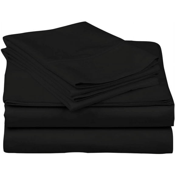 DNG Creations 4 Piece Waterbed Sheet Set Attached with Fitted Sheet 21 Inch Deep Pocket 100% Egyptian Cotton, 800 Threads Count ( Solid Black - King/California King )