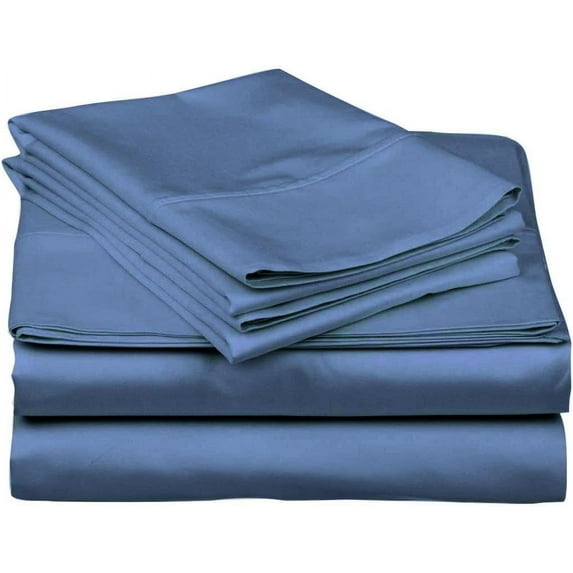 DNG Creations 4 Piece Waterbed Sheet Set Attached with Fitted Sheet 21 Inch Deep Pocket 100% Egyptian Cotton, 800 Threads Count ( Solid Medium Blue - King/California King )