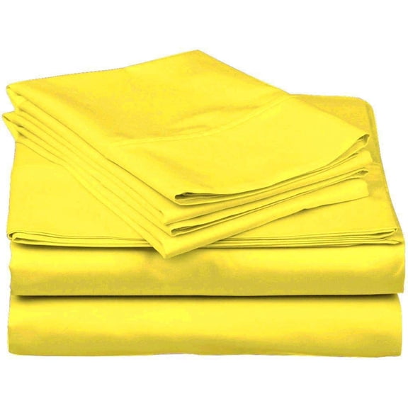 DNG Creations 4 Piece Waterbed Sheet Set Attached with Fitted Sheet 24 Inch Deep Pocket 100% Egyptian Cotton, 800 Threads Count ( Solid Yellow - Queen )