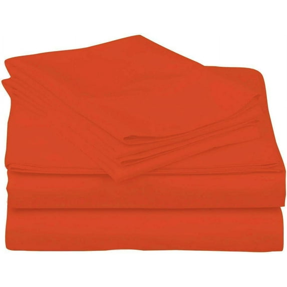 DNG Creations 4 Piece Waterbed Sheet Set Attached with Fitted Sheet 26 Inch Deep Pocket 100% Egyptian Cotton, 800 Threads Count ( Solid Orange - King/California King )