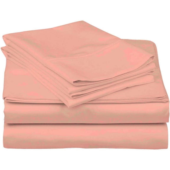 DNG Creations 4 Piece Waterbed Sheet Set Attached with Fitted Sheet 6 Inch Deep Pocket 100% Egyptian Cotton, 800 Threads Count ( Solid Peach - Super Single )