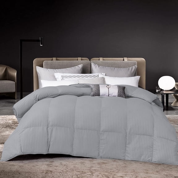 DNG Creations 5 Piece Damask Stripe Comforter 100% Egyptian Cotton 550 GSM Filling ( Full/Queen Size ) All Season 800 Thread Count - Stripe Silver Colour