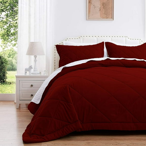 DNG Creations 5 Piece Diamond Pattern Comforter Set, 800 Thread Count, 100% Egyptian Cotton - Twin/Twin XL Size, Solid Burgundy Color