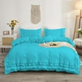 thumbnail image 1 of DNG Creations 5 Piece Double Ruffle Duvet Cover With Zipper Closure ( Solid Turquoise Blue ) All-Season 100% Egyptian Cotton, 800 Thread Count ( Oversized Queen - Size ), 1 of 6