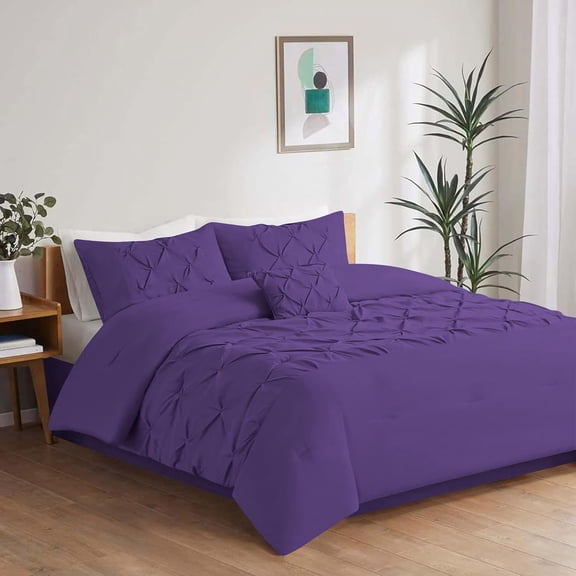 DNG Creations 5 Piece Luxurious Half Pinch Pleated Comforter Long Lasting 100% Egyptian Cotton, 800 TC 550 GSM All Season ( Twin/Twin XL Size ) Solid Purple Colour