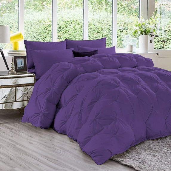 DNG Creations 5 Piece Luxury Pinch Pleated Comforter Set Premium 800 Thread Count 100% Egyptian Cotton-Twin/Twin XL Size, Solid Purple Color