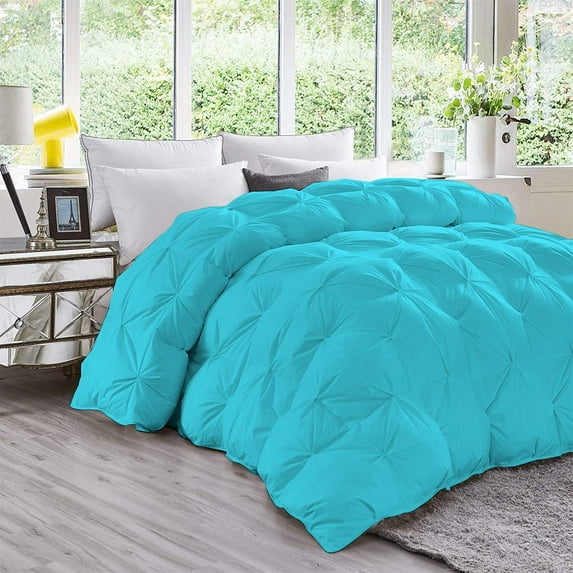 DNG Creations 5 Piece Luxury Pinch Pleated Comforter Set Premium 800 Thread Count 100% Egyptian Cotton-Twin/Twin XL Size, Solid Turquoise Blue Color