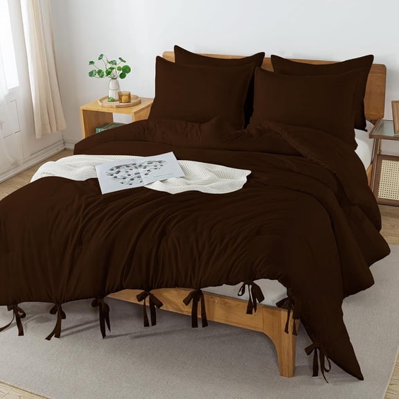 DNG Creations 5 Piece Luxury Tie Comforter ( Solid Chocolate Colour ) All-Season 550 GSM Ultra Soft 100% Egyptian Cotton, 800 TC ( Full/Queen - Size )