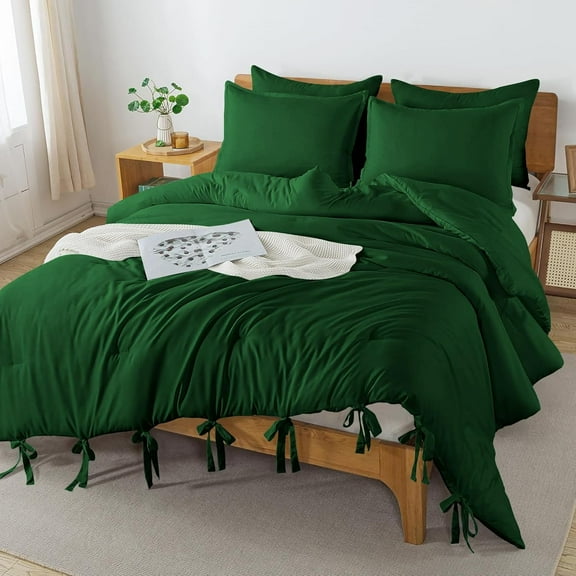 DNG Creations 5 Piece Luxury Tie Comforter ( Solid Green Colour ) All-Season 550 GSM Ultra Soft 100% Egyptian Cotton, 800 TC ( Oversized Queen - Size )