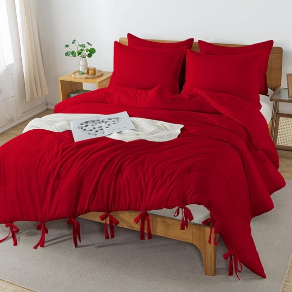 DNG Creations 5 Piece Luxury Tie Comforter ( Solid Red Colour ) All-Season 550 GSM Ultra Soft 100% Egyptian Cotton, 800 TC ( Oversized King - Size )