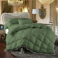 thumbnail image 1 of DNG Creations 5 Piece Pom Pom Box Design Comforter 550 GSM All Season White Vintage Pom-Pom Fringe ( Twin/Twin XL Size ) 100% Egyptian Cotton, Solid Moss Colour, 1 of 5