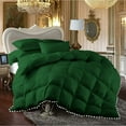 thumbnail image 1 of DNG Creations 5 Piece Pom Pom Box Design Comforter 550 GSM All Season White Vintage Pom-Pom Fringe ( Twin/Twin XL Size ) 100% Egyptian Cotton, Solid Green Colour, 1 of 5