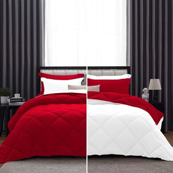 DNG Creations 5 Piece Reversible Diamond Pattern Comforter All Season 550 GSM - California King - Size ( Red/White Colour ) 800 Threads Count, 100% Egyptian Cotton