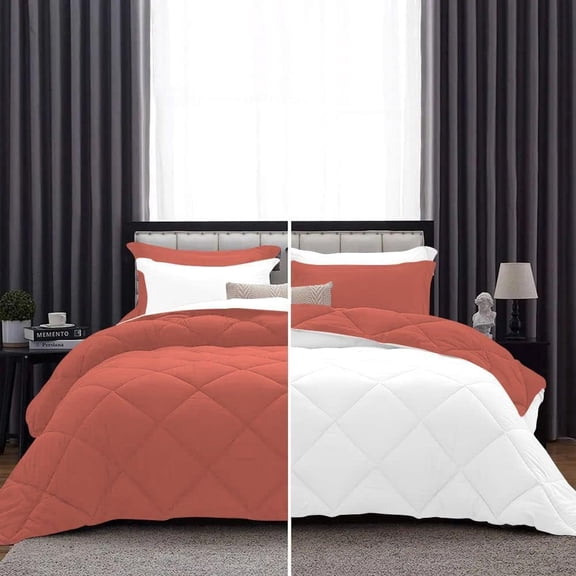 DNG Creations 5 Piece Reversible Diamond Pattern Comforter All Season 550 GSM - Oversized King - Size ( Brick-Red/White Colour ) 800 Threads Count, 100% Egyptian Cotton