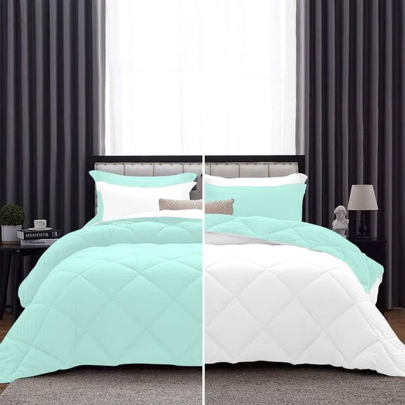 DNG Creations 5 Piece Reversible Diamond Pattern Comforter All Season 550 GSM - Oversized Queen - Size ( Aqua-Blue/White Colour ) 800 Threads Count, 100% Egyptian Cotton