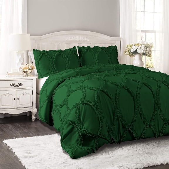 DNG Creations 5 Piece Ruffle Ribbon Design Comforter ( California King Size ) Ultra Soft All-Season 550 GSM 800 Threads Count,100% Egyptian Cotton - Solid Green Colour
