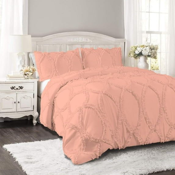 DNG Creations 5 Piece Ruffle Ribbon Design Comforter ( California King Size ) Ultra Soft All-Season 550 GSM 800 Threads Count,100% Egyptian Cotton - Solid Peach Colour