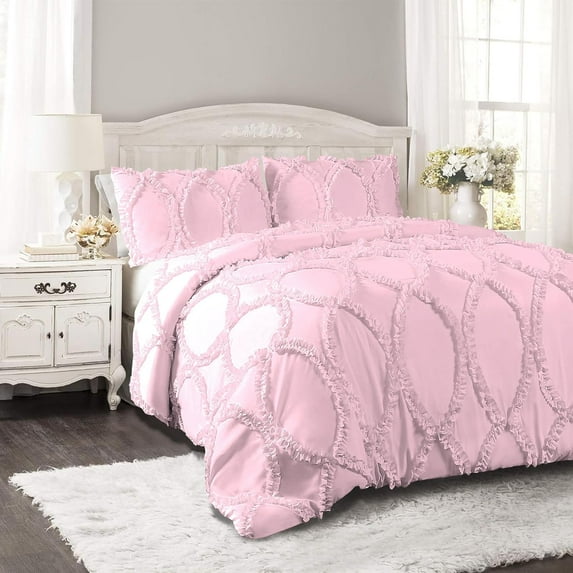 DNG Creations 5 Piece Ruffle Ribbon Design Comforter ( Full/Queen Size ) Ultra Soft All-Season 550 GSM 800 Threads Count,100% Egyptian Cotton - Solid Baby Pink Colour