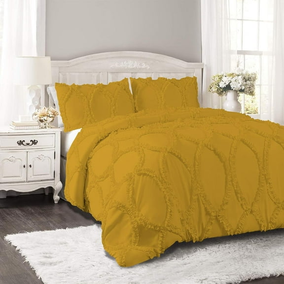 DNG Creations 5 Piece Ruffle Ribbon Design Comforter ( Full/Queen Size ) Ultra Soft All-Season 550 GSM 800 Threads Count,100% Egyptian Cotton - Solid Gold Colour