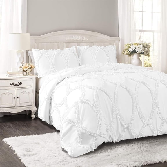 DNG Creations 5 Piece Ruffle Ribbon Design Comforter ( Full/Queen Size ) Ultra Soft All-Season 550 GSM 800 Threads Count,100% Egyptian Cotton - Solid White Colour