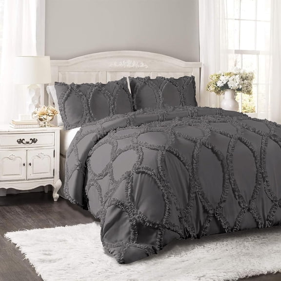 DNG Creations 5 Piece Ruffle Ribbon Design Comforter ( Oversized Queen Size ) Ultra Soft All-Season 550 GSM 800 Threads Count,100% Egyptian Cotton - Solid Dark Grey Colour