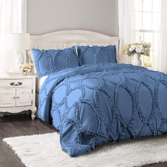 DNG Creations 5 Piece Ruffle Ribbon Design Comforter ( Oversized Queen Size ) Ultra Soft All-Season 550 GSM 800 Threads Count,100% Egyptian Cotton - Solid Medium Blue Colour