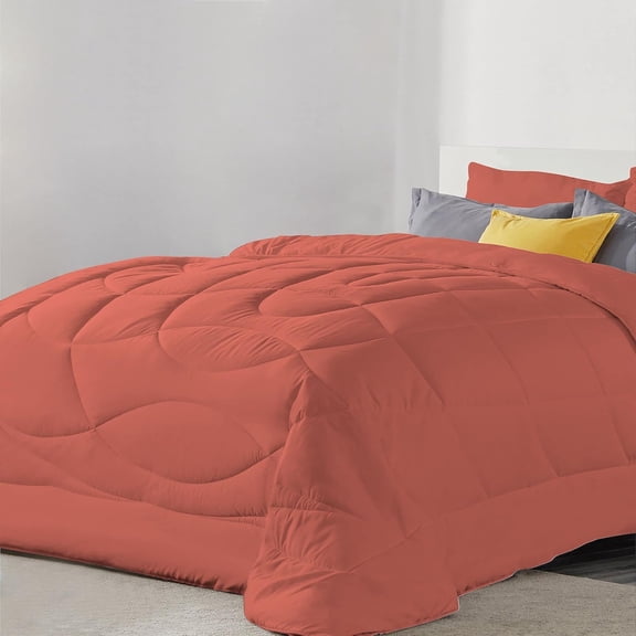 DNG Creations 5 Piece Solid U Shape Pattern Comforter Ultra Soft 100% Egyptian Cotton, 800 Threads Count 550 GSM All Season - Solid Brick Red Colour ( Oversized King - Size )