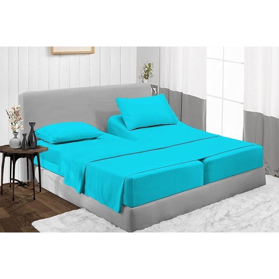 DNG Creations 5 Piece Split California King Adjustable Sheet Set 15 Inch Deep Pocket for Adjustable Beds 800 Threads Count ( Solid Turquoise )