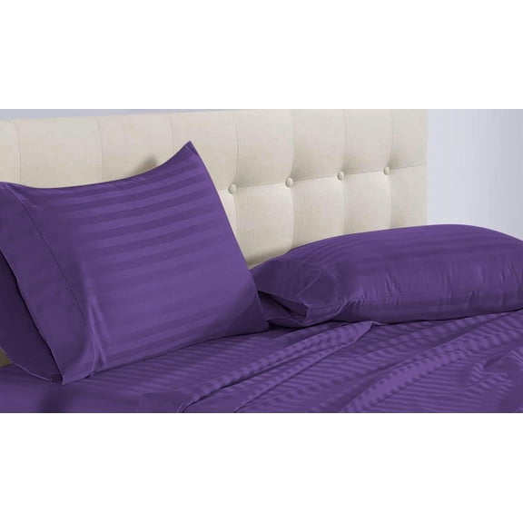 DNG Creations 5 Piece Split California King Adjustable Sheet Set 18 Inch Deep Pocket for Adjustable Beds 800 Threads Count ( Stripe Purple )