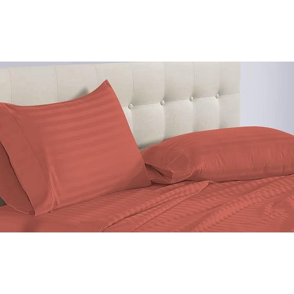 DNG Creations 5 Piece Split California King Adjustable Sheet Set 26 Inch Deep Pocket for Adjustable Beds 800 Threads Count ( Stripe Brick Red )