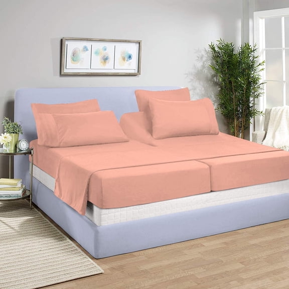 DNG Creations 5 Piece Split King Adjustable Sheet Set 12 Inch Deep Pocket for Adjustable Beds 800 Threads Count ( Solid Peach )