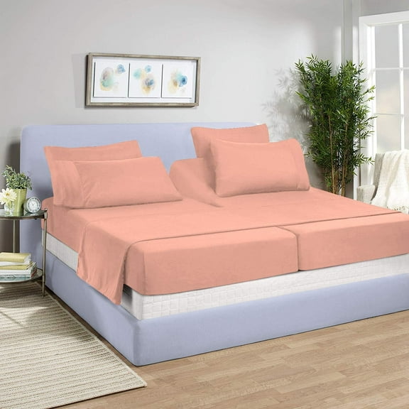 DNG Creations 5 Piece Split King Adjustable Sheet Set 18 Inch Deep Pocket for Adjustable Beds 800 Threads Count ( Solid Peach )