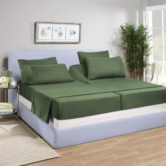 DNG Creations 5 Piece Split King Adjustable Sheet Set 18 Inch Deep Pocket for Adjustable Beds 800 Threads Count ( Solid Moss )