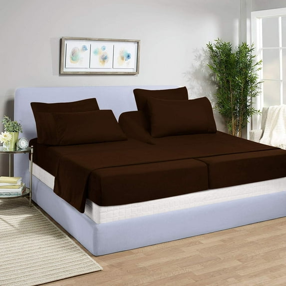 DNG Creations 5 Piece Split King Adjustable Sheet Set 26 Inch Deep Pocket for Adjustable Beds 800 Threads Count ( Solid Chocolate )