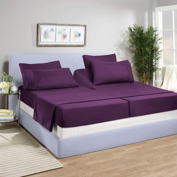 DNG Creations 5 Piece Split King Adjustable Sheet Set 26 Inch Deep Pocket for Adjustable Beds 800 Threads Count ( Solid Plum )