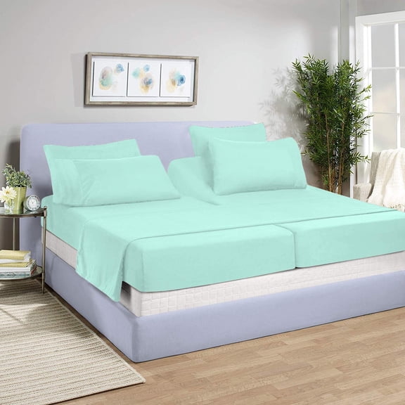 DNG Creations 5 Piece Split Queen Adjustable Sheet Set 12 Inch Deep Pocket for Adjustable Beds 800 Threads Count ( Solid Aqua Blue )