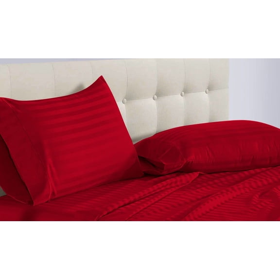 DNG Creations 5 Piece Split Queen Adjustable Sheet Set 12 Inch Deep Pocket for Adjustable Beds 800 Threads Count ( Stripe Red )
