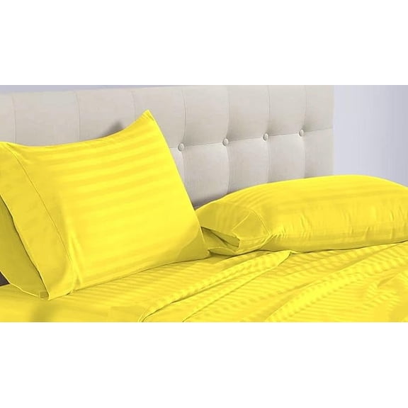 DNG Creations 5 Piece Split Queen Adjustable Sheet Set 12 Inch Deep Pocket for Adjustable Beds 800 Threads Count ( Stripe Yellow )