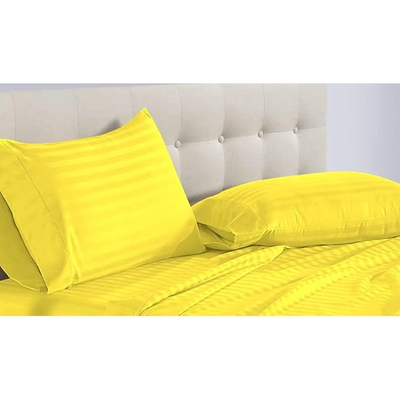 DNG Creations 5 Piece Split Queen Adjustable Sheet Set 15 Inch Deep Pocket for Adjustable Beds 800 Threads Count ( Stripe Yellow )