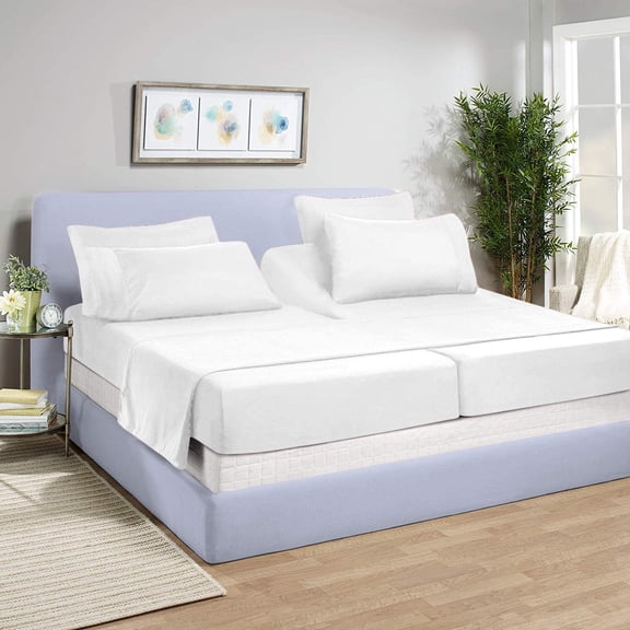DNG Creations 5 Piece Split Queen Adjustable Sheet Set 24 Inch Deep Pocket for Adjustable Beds 800 Threads Count ( Solid White )