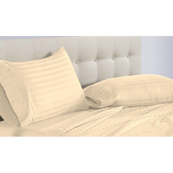 DNG Creations 5 Piece Split Queen Adjustable Sheet Set 24 Inch Deep Pocket for Adjustable Beds 800 Threads Count ( Stripe Ivory )