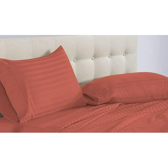 DNG Creations 5 Piece Split Queen Adjustable Sheet Set 26 Inch Deep Pocket for Adjustable Beds 800 Threads Count ( Stripe Brick Red )