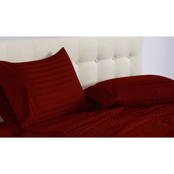 DNG Creations 5 Piece Split Queen Adjustable Sheet Set 26 Inch Deep Pocket for Adjustable Beds 800 Threads Count ( Stripe Burgundy )