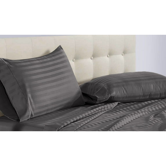 DNG Creations 5 Piece Split Queen Adjustable Sheet Set 26 Inch Deep Pocket for Adjustable Beds 800 Threads Count ( Stripe Dark Grey )