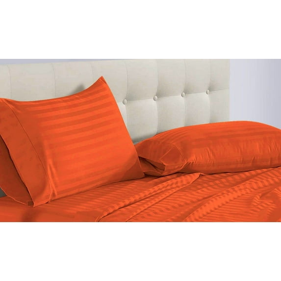 DNG Creations 5 Piece Split Queen Adjustable Sheet Set 26 Inch Deep Pocket for Adjustable Beds 800 Threads Count ( Stripe Orange )
