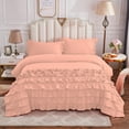 thumbnail image 1 of DNG Creations 5 Piece Vintage Ruffle Duvet Cover 100% Egyptian Cotton, 800 Threads Count - With Zipper & Corner Ties ( California King - Solid Peach ), 1 of 7